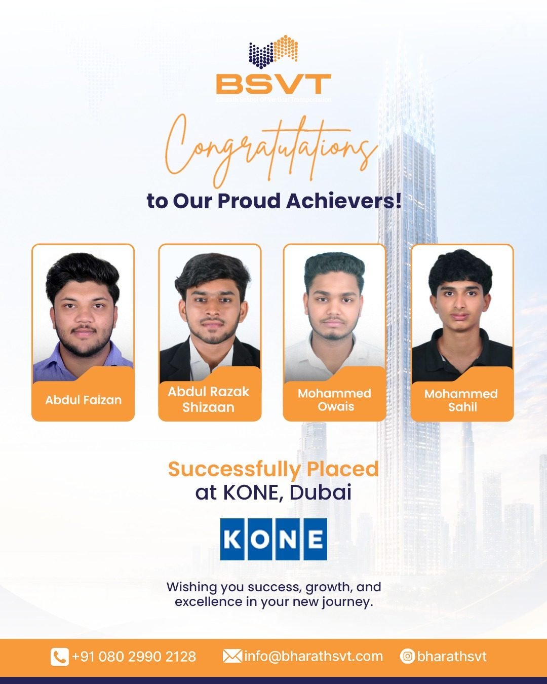 BSVT Students Secure Placements at KONE, Dubai